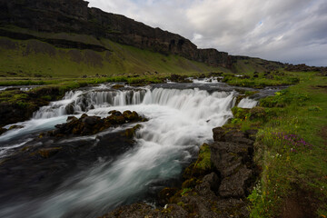 Scenic view of Fossalar waterfall in souther Iceland.