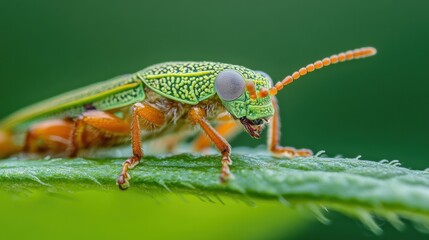Naklejka premium Close-up of a vibrant grasshopper on a leaf (1)