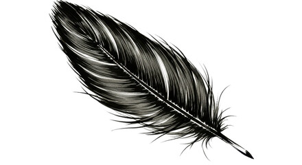 Obraz premium Detailed black and white feather sketch drawing isolated on a white background