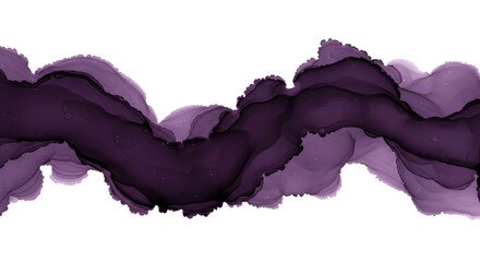 Abstract dark purple alcohol ink flowing wave background isolated on white.