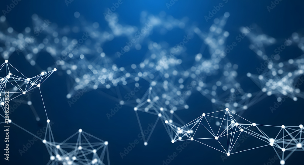 Poster abstract network of interconnected points and lines, creating a complex, dynamic visual representati