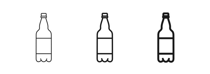 Big plastic bottle in thin, regular and bold outline representing beer, ale, soda, or water. For web page, mobile apps, menus, packaging, or branding. Vector illustration isolated on white background