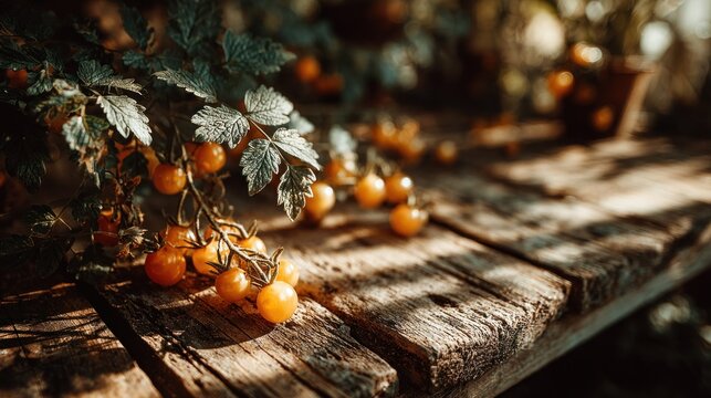 Yellow tomatoes on weathered wood - Powered by Adobe