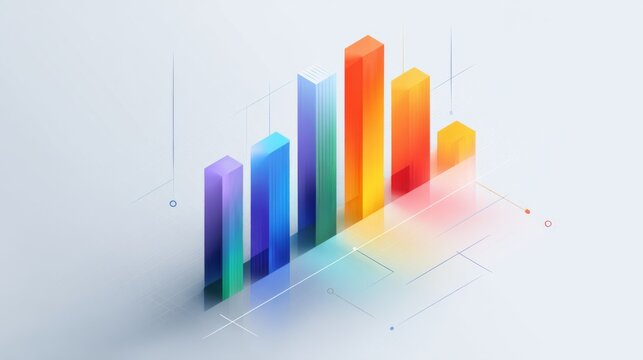 A minimalistic D bar graph with a transparent background, featuring colorful bars with sleek lines, illustrating data trends in a modern and clean design.