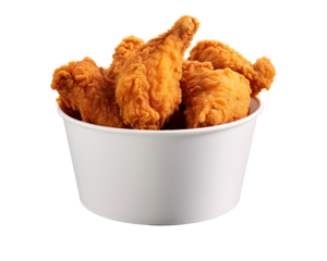 fried chicken in a pure white bucket with French fried