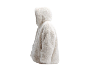 PNG Of Stylish women's white faux fur hooded coat with a chic design, perfect for winter fashion.