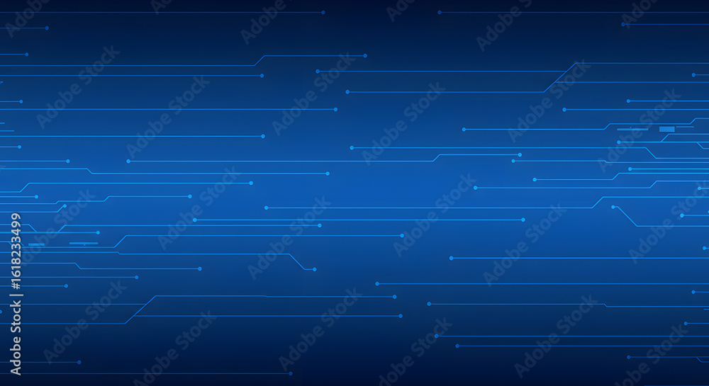 Poster abstract blue circuit board design with connected lines and dots.