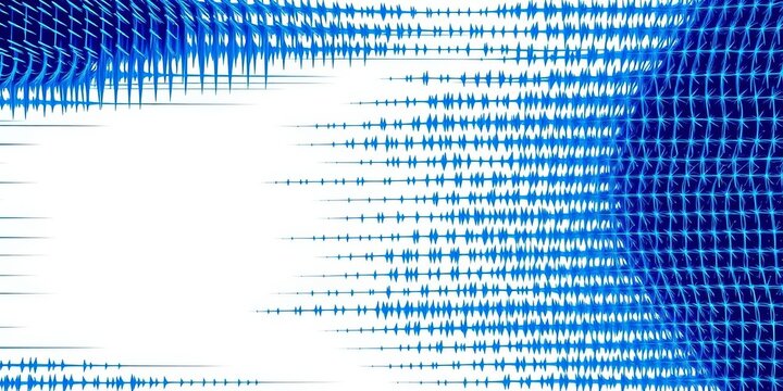 Abstract blue spiky horizontal stripes repeat seamlessly on white background, w, motif