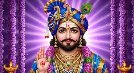 Image of khatushyamji, shyam baba, khatu shyam, hindu deity, hindu god, krishna, god image, art