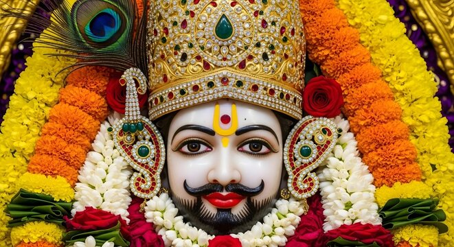 Khatu shyam baba hindu god deity krishna avatar sheesh dani baran kalyug avatar religious idol face