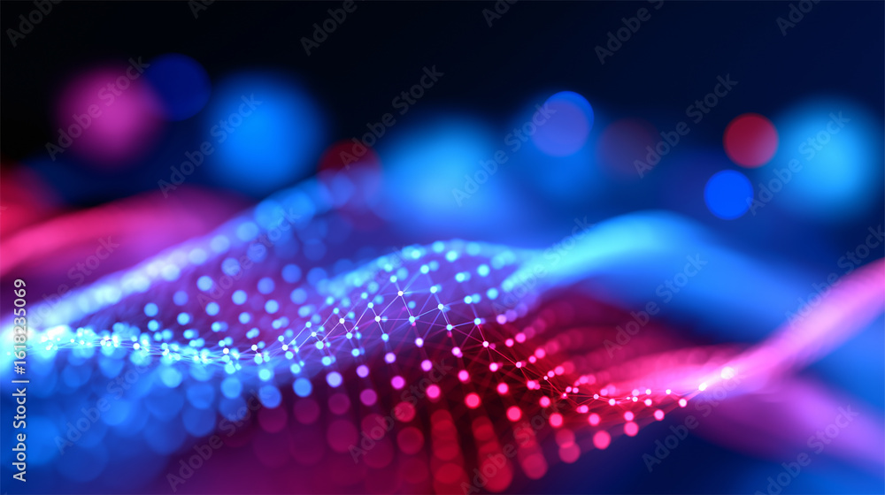 Aufkleber abstract visualization of a digital network with glowing blue and pink nodes and lines.