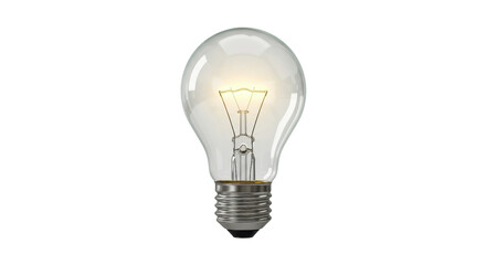 Illuminated light bulb glowing brightly, isolated on white background, symbolizing idea and innovation