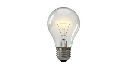 Illuminated light bulb glowing brightly, isolated on white background, symbolizing idea and innovation