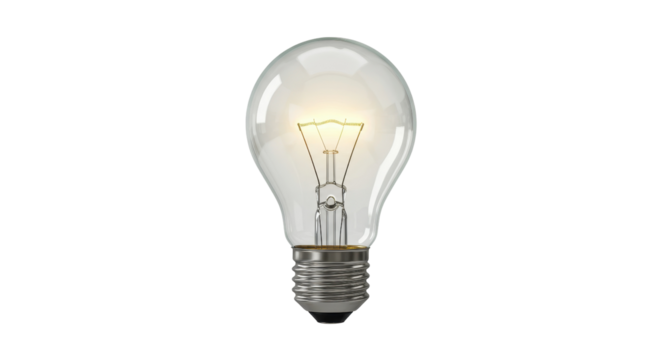 Illuminated light bulb glowing brightly, isolated on white background, symbolizing idea and innovation