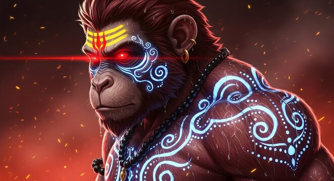 Hanuman hindu god monkey illustration digital art fantasy character deity powerful art