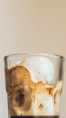 Affogato coffee with melting vanilla ice cream in a glass. Delicious Italian dessert or beverage for cafe menu design.