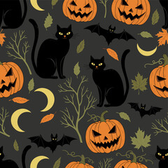 halloween seamless pattern with pumpkins