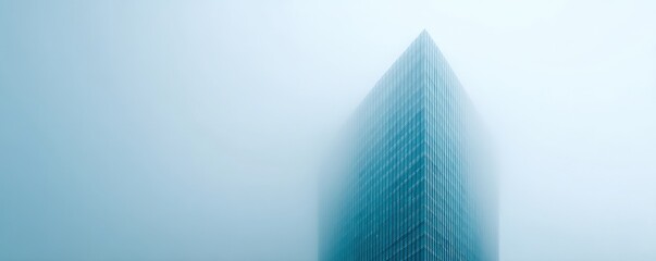 financial trouble unemployment stress concept. Modern skyscraper partially obscured by fog or mist.
