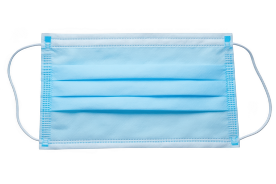 Blue surgical face mask for virus protection isolated on transparent background
