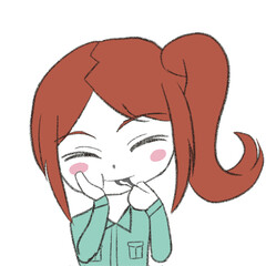 デフォルメ作業着女子　食べる