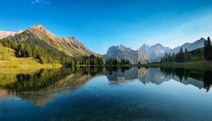 lake in the mountains with their reflection in the water