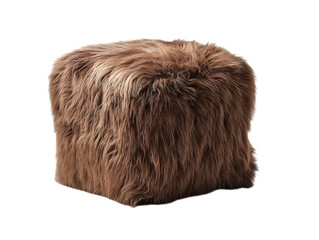 PNG Of Cozy brown fur ottoman, perfect for adding texture to any living space.