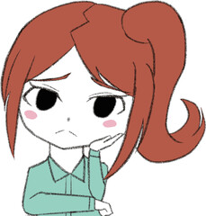 デフォルメ作業着女子　悩む