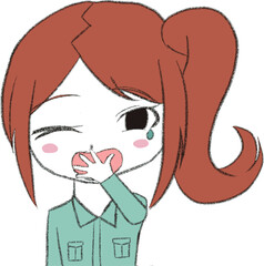 デフォルメ作業着女子　あくび