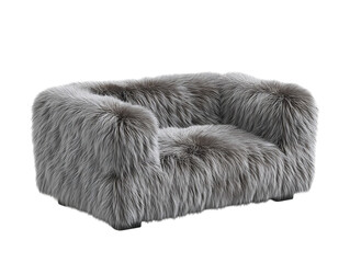 PNG Of Luxurious gray faux fur couch, perfect for adding warmth and style to any modern living space.