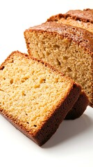 Sliced Loaf of Brown Sugar Cake on White Background, CloseUp View, Delicious Dessert