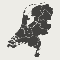 Outline map of the Netherlands with provincial borders displayed against a light background.