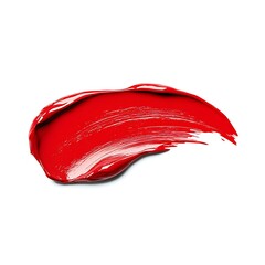 Isolated Red Glossy Paint Swatch, Brushstroke Texture on White Background, Vibrant Color