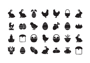 Collection of Easter themed vector icons in silhouette style perfect for springtime holiday designs and creative projects