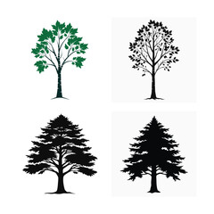 Four different tree silhouettes are isolated on white background