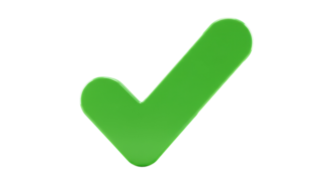 Green check mark icon for correct, yes, and approval isolated on a white background