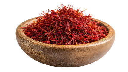Fototapeta premium Aromatic Saffron Strands in Wooden Dish – Luxurious Culinary Ingredient