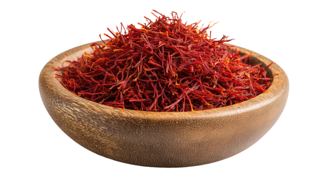 Aromatic Saffron Strands in Wooden Dish – Luxurious Culinary Ingredient