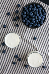 Organic Blueberry Kefir in a Glass, top view.