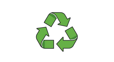 Obraz premium Green recycling symbol icon with three arrows forming a triangle, representing environmental conservation and waste management. Created in a flat line style with a vibrant green color. isolated