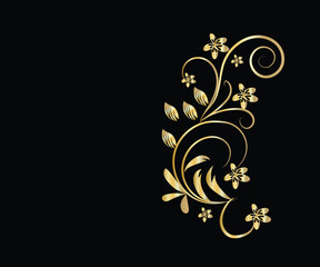 Ornate Gold Floral Design on Black Background