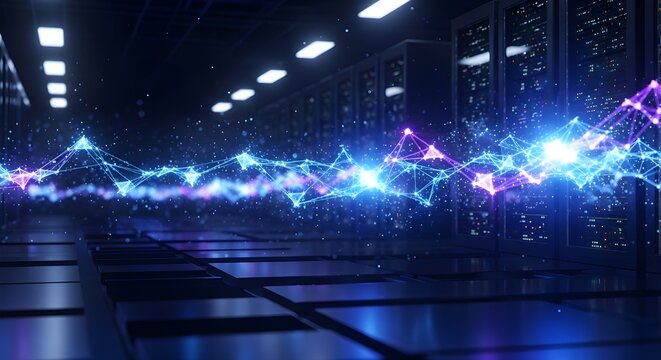 Data Center Visualization Digital Network and Server Room Technology Concept