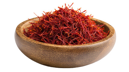 Fototapeta premium Aromatic Saffron Strands in Wooden Dish – Luxurious Culinary Ingredient