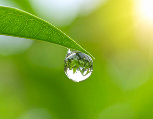 water drop on green leaf