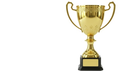Golden trophy cup award for victory and success isolated on a white background