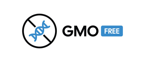 GMO FREE Label with Crossed DNA Strand in Black Circle – Genetically Modified Organism-Free Label for Safe Ingredient Packaging, Transparent Emblem for Food, Supplements, and Eco Products