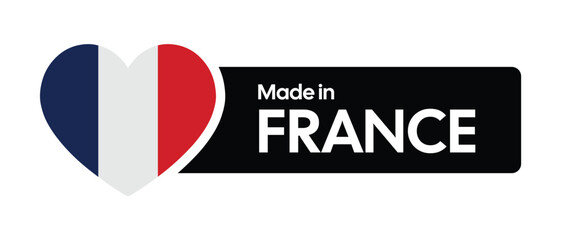 Made in France Logo with Heart-Shaped Tricolore – Country of Origin Label for French Manufacturing, Packaging, Branding, Engineering, Retail, and Export Visuals on Transparent Stock Background