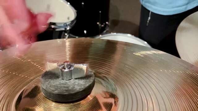 Drum Set Hi-Hat setup Tuning .Drummer's Hand Winds Fastens Cymbal High-Hat