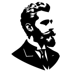 Bold Black and White Vector Silhouette of a Man with a Beard