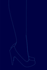 Female legs in high heels drawn with clean contour lines against a solid blue background. The minimalist illustration focuses on elegant curves and stylish footwear.