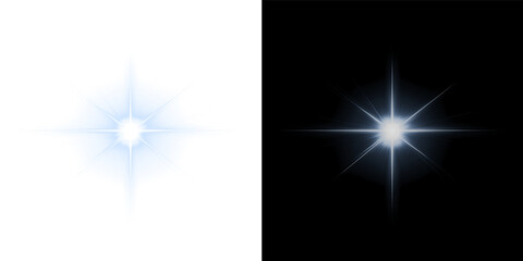 Star, glow, shine, ray, glare blue light PNG effect with transparent background. PNG Overlay starburst for magic, glowing, sparkle, lens flare, and bright design.